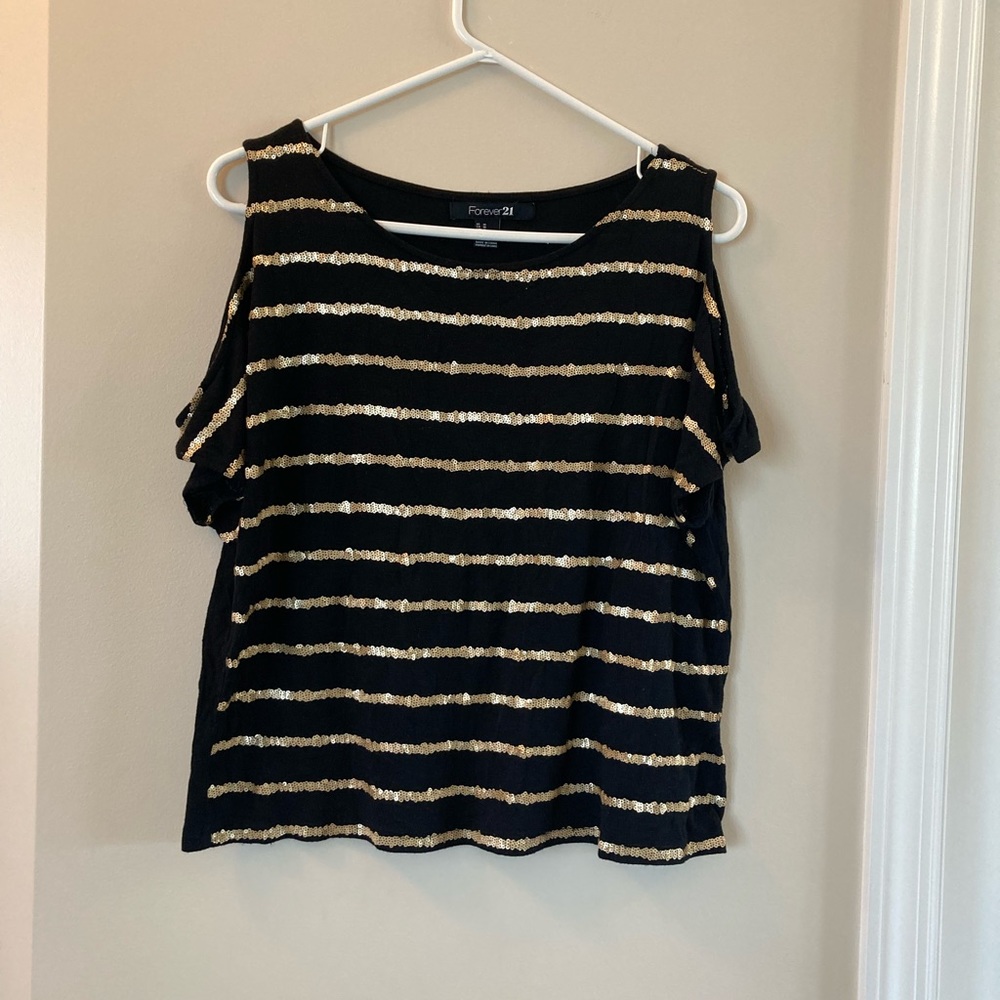 Black and gold cold shoulder top